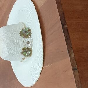 Cappellil designer straw hat w semi precious stones floral band$38 hat+Hat/scarf